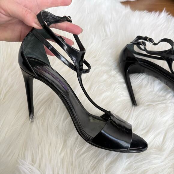 Ralph Lauren Purple Label | Italy Stiletto Heel Black Patent Leather Ankle Strap - Picture 10 of 11